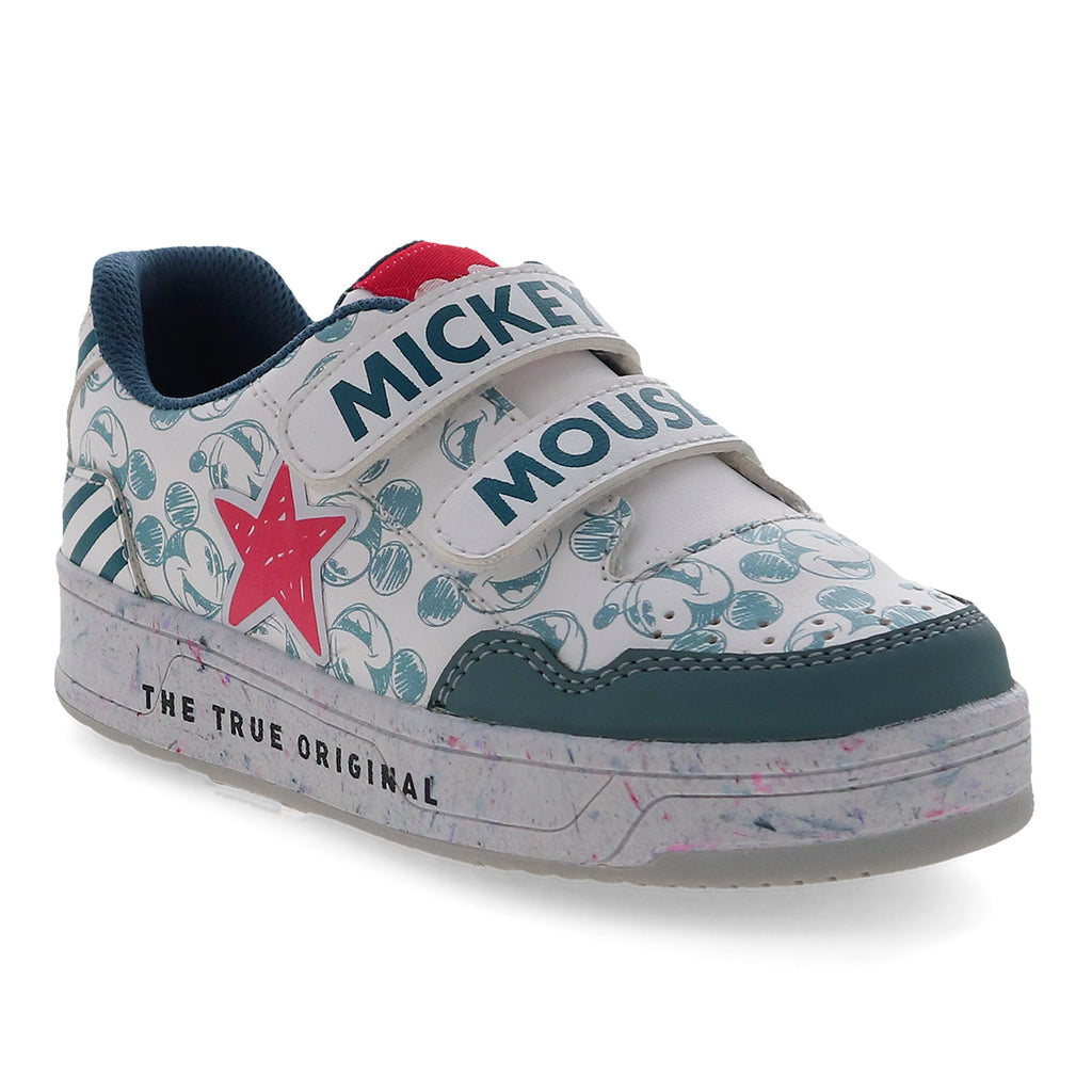 332507- Tenis Velcro Blancos Mickey Mouse para Niño: Estilo Sneaker
